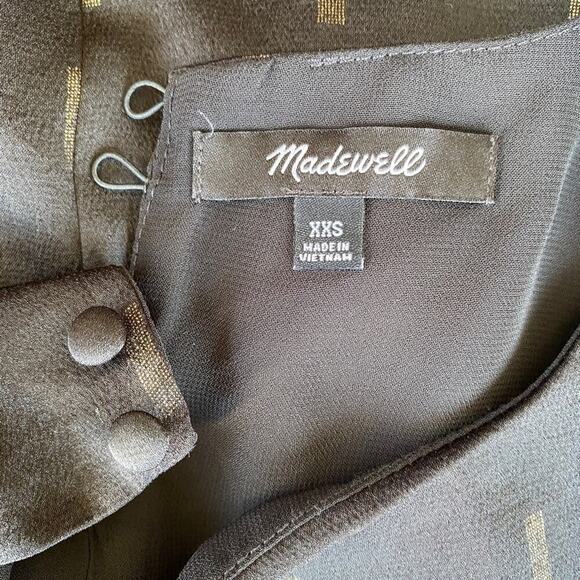 Madewell Metallic Jacquard Puff-Sleeve Top Black with Gold Button Neck Size XXS - Picture 2 of 4